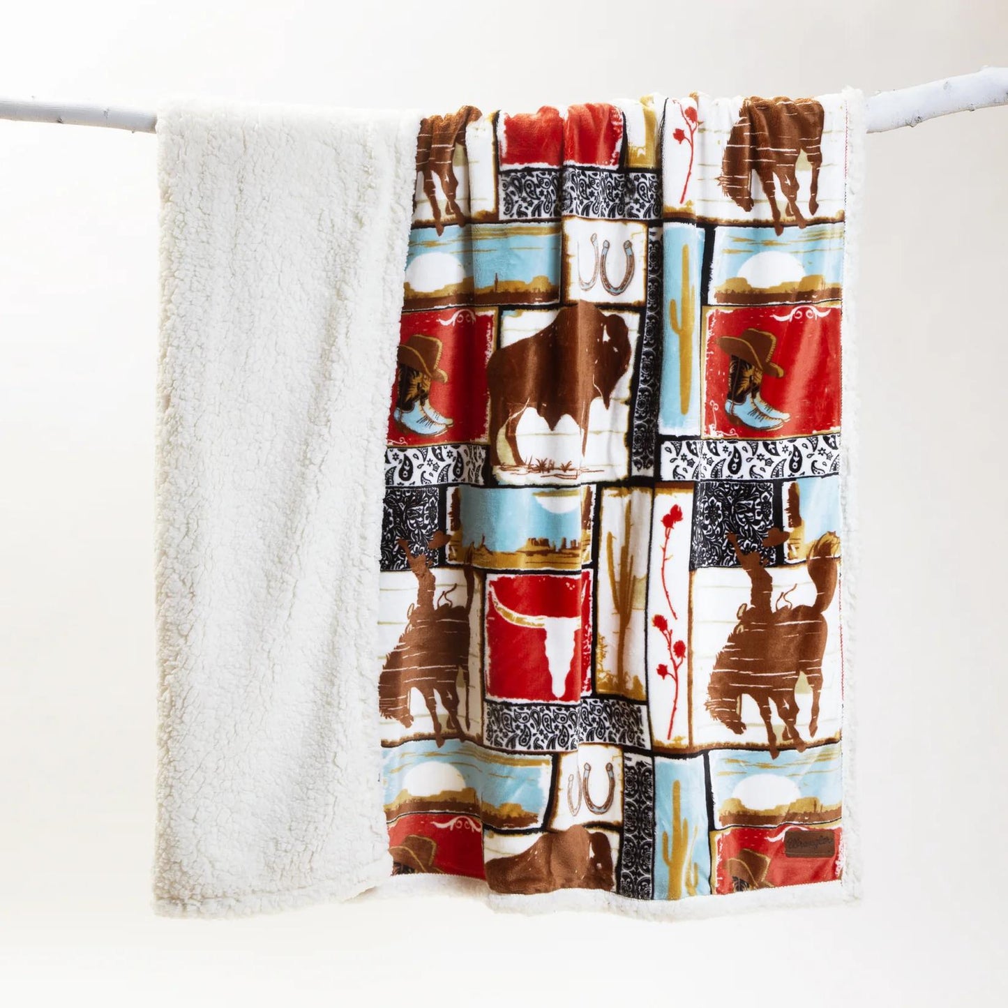 Carstens Wrangler Vintage Western Sherpa Throw Blanket