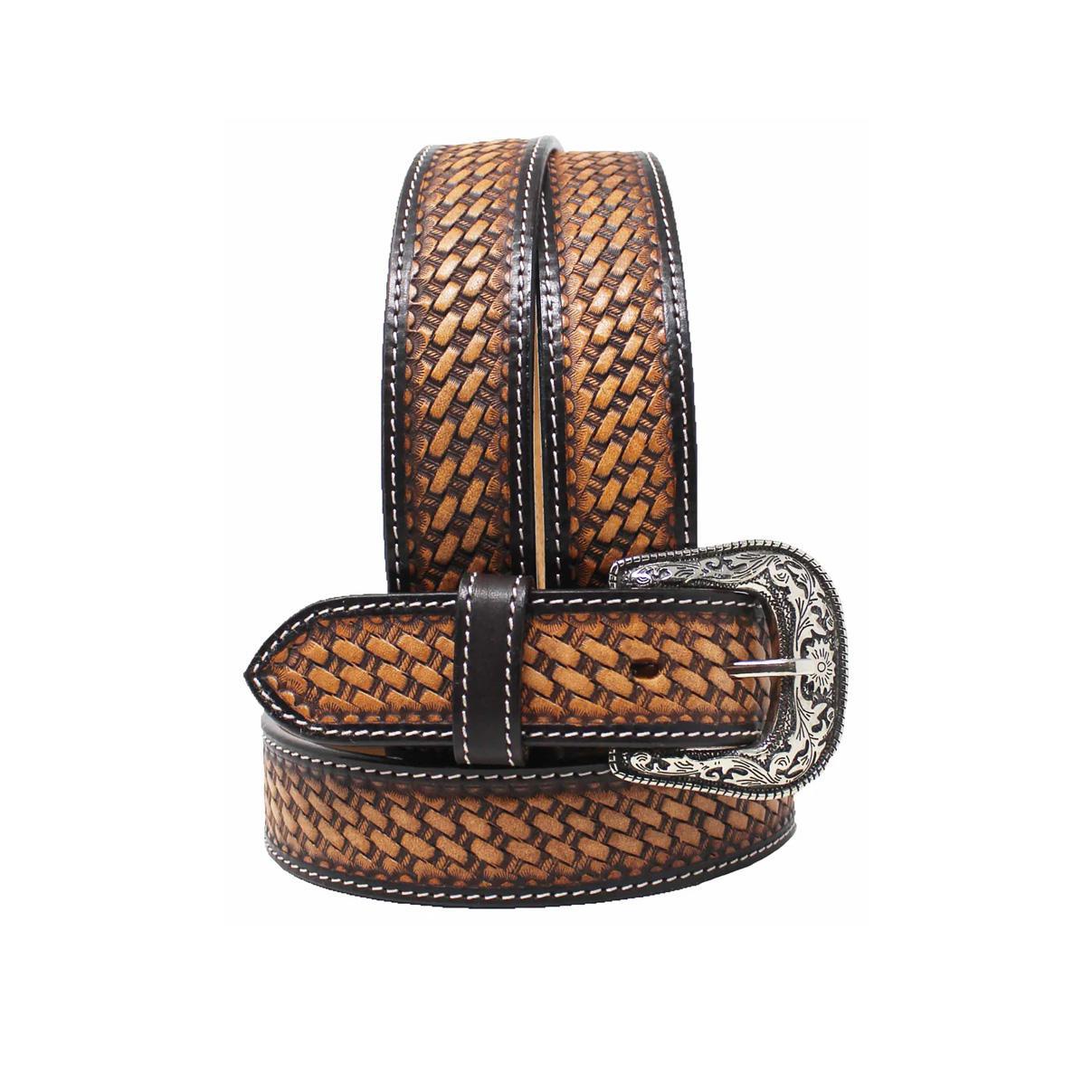 Challenger Unisex Western BasketWeave Full-Grain Leather Belt 26RT56T