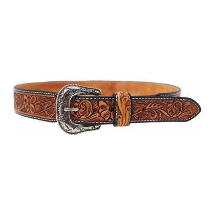 Challenger Unisex Western Tapered Antique Floral Full-Grain Leather Belt 26RS17T