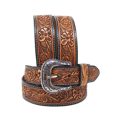 Challenger Unisex Western Tapered Antique Floral Full-Grain Leather Belt 26RS17T