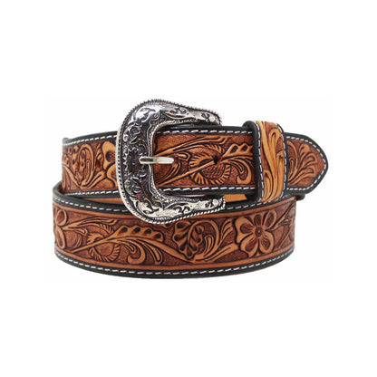 Challenger Unisex Western Tapered Antique Floral Full-Grain Leather Belt 26RS17T