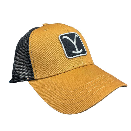 Changes Yellowstone Men's Logo Patch Camel Tan & Black Trucker Cap 66-656-189