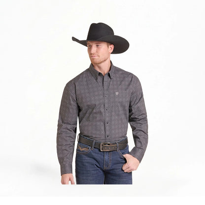 Rock&Roll Men's Long Sleeve Shirt Medallion Printed In Charcoal
