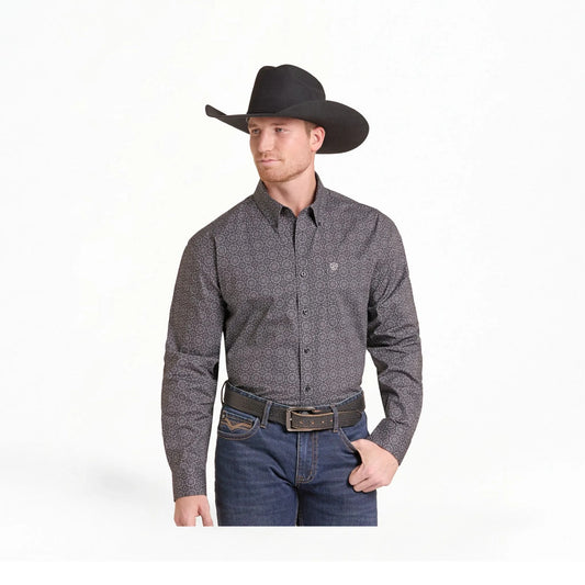 Rock&Roll Men's Long Sleeve Shirt Medallion Printed In Charcoal