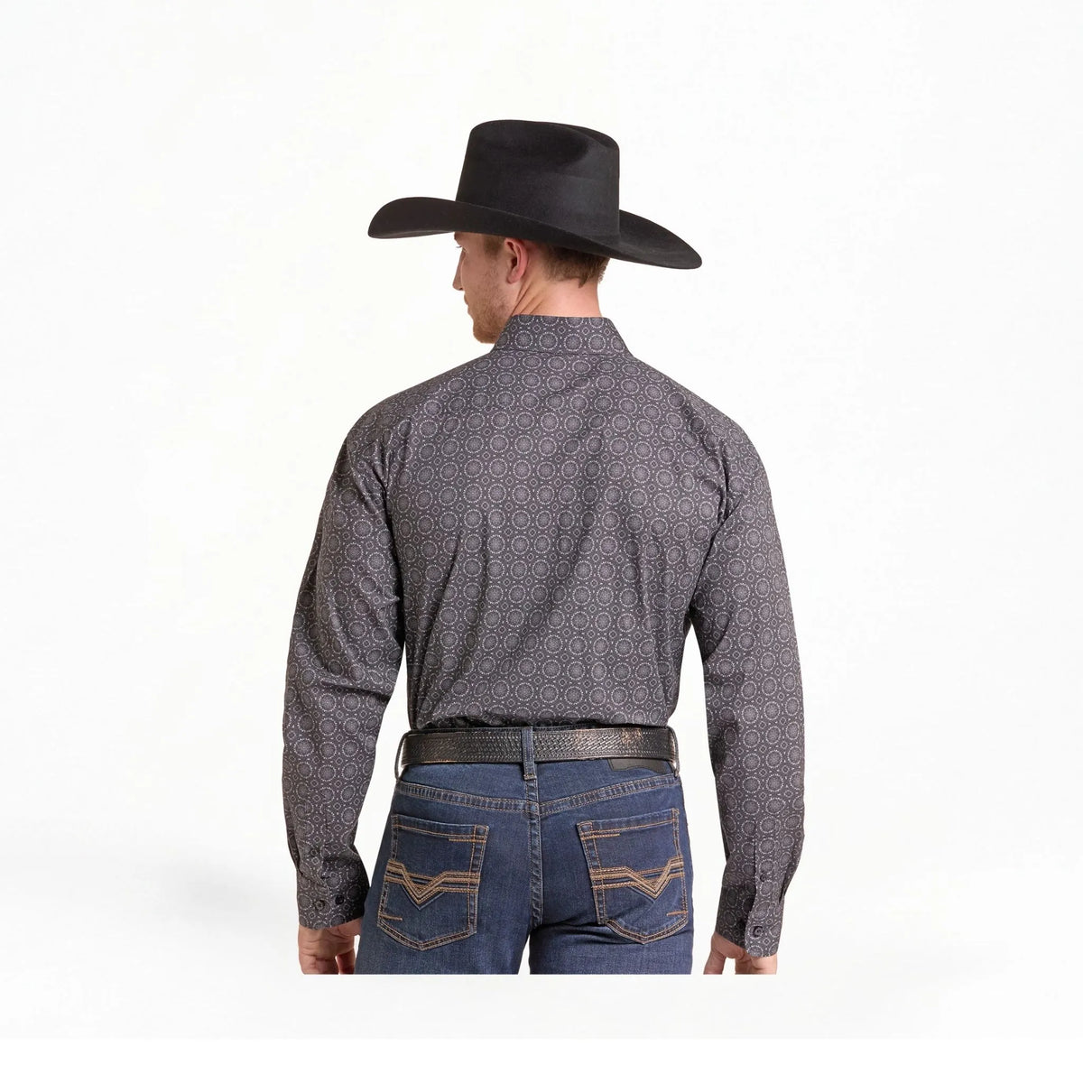 Rock&Roll Men's Long Sleeve Shirt Medallion Printed In Charcoal