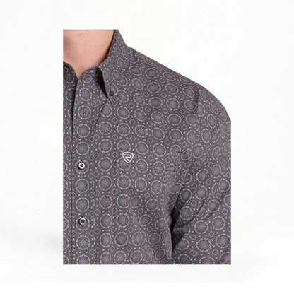 Rock&Roll Men's Long Sleeve Shirt Medallion Printed In Charcoal