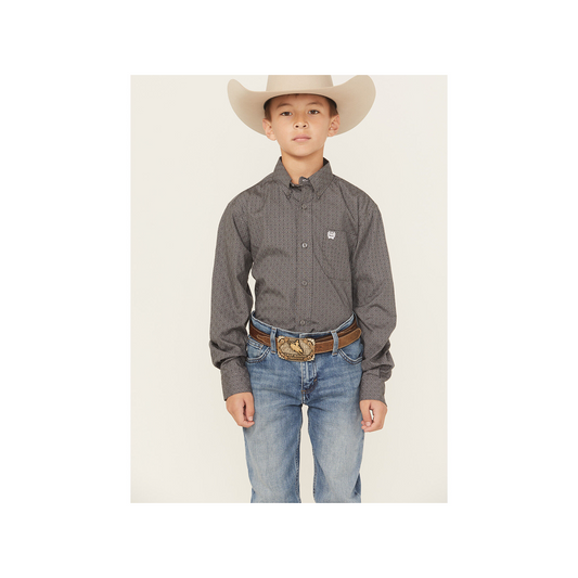 Cinch Boy's Geo Print Long Sleeve Button Down Western Shirt Grey weis-western-wear