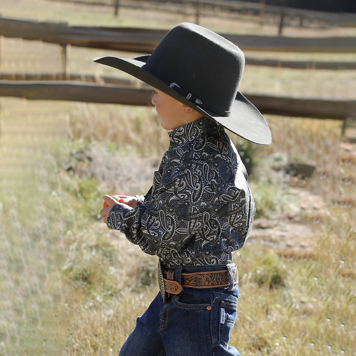 Cinch Boy's Long Sleeve Button Down Black & Grey Paisley Print Western Shirt MTW7062350, MTW7061350, MTW7060350