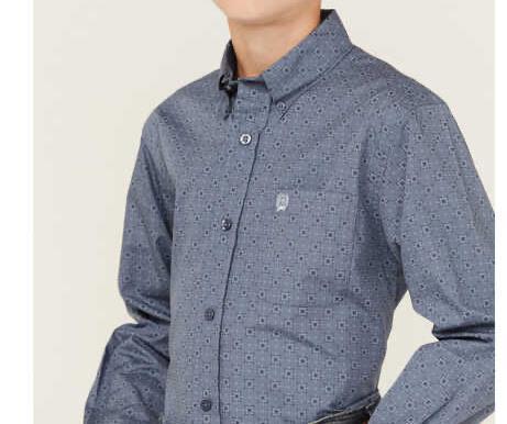 Cinch Boy's Medallion Print Western Long Sleeve Button Down MTW7060335 Match With Dad- CLEARANCE