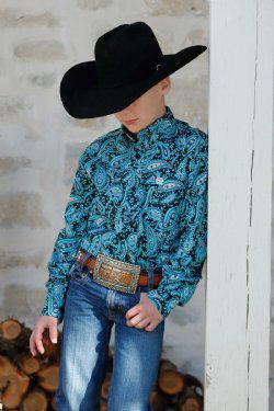 Cinch Boy's Paisley Print Button-Down Western Shirt - Black
