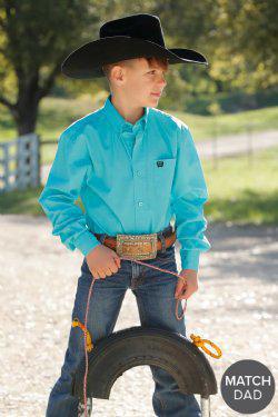 Cinch Boy's Solid Button-Down Western Shirt - Turquoise