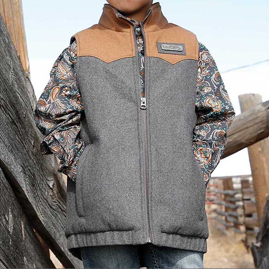 Cinch Boy's Vest Poly/Wool 2-Tone Stand Up Collar MWV5050001 - Cinch