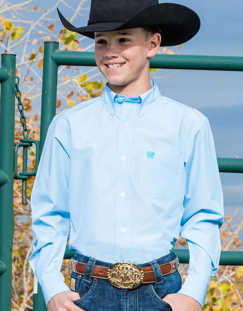 Cinch Boys' Long Sleeve Stripe Button Down Shirt Light Blue