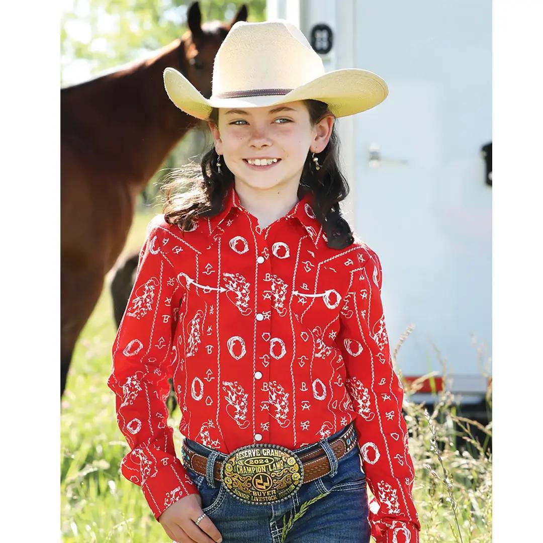 Cinch Girls Red Cattle Brand Snap Front Shirt