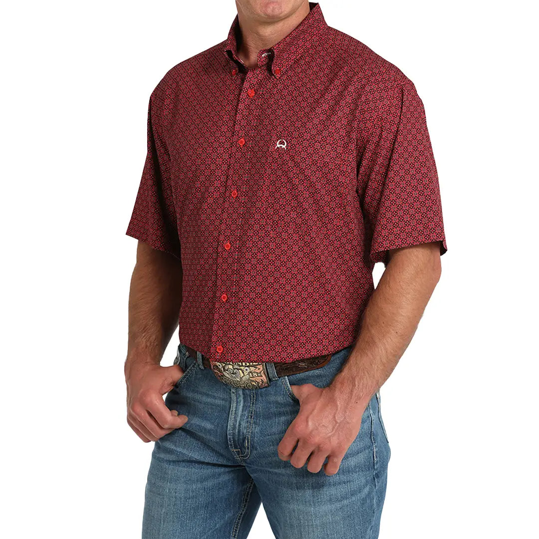 Cinch Men's ArenaFlex Red And Black Geo Print Short Sleeve Western Shirt