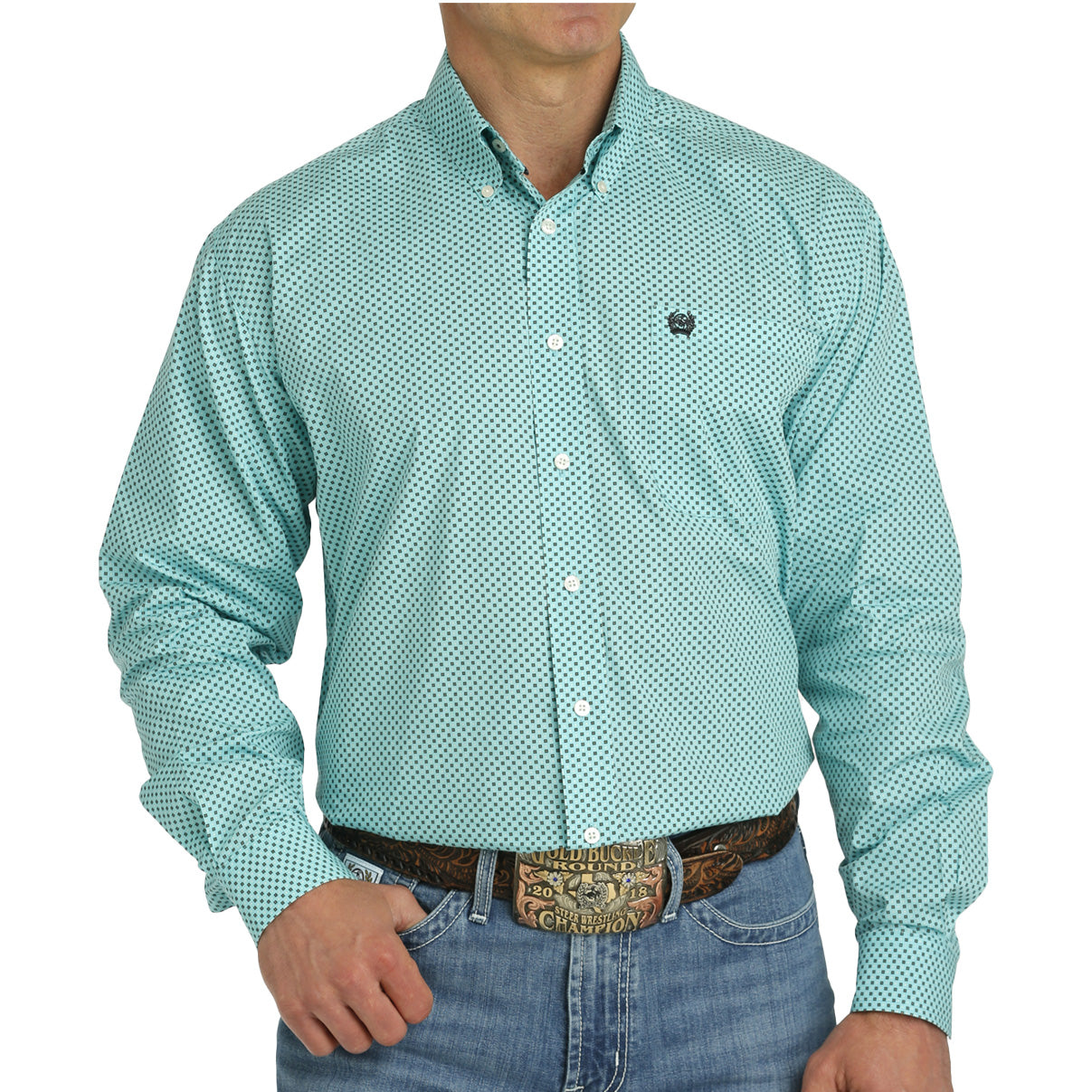 Cinch Men's Blue Geometric Plain Weave Shirt MTW1105753