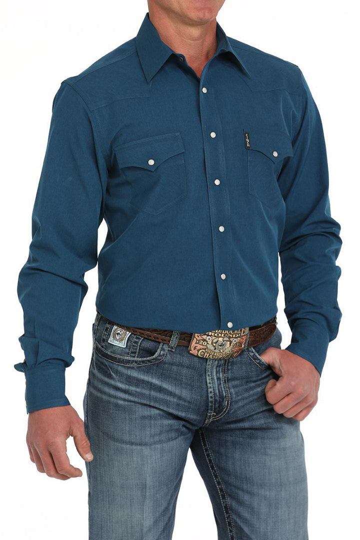 Cinch Men's Button Up Shirt Modern Fit Blue