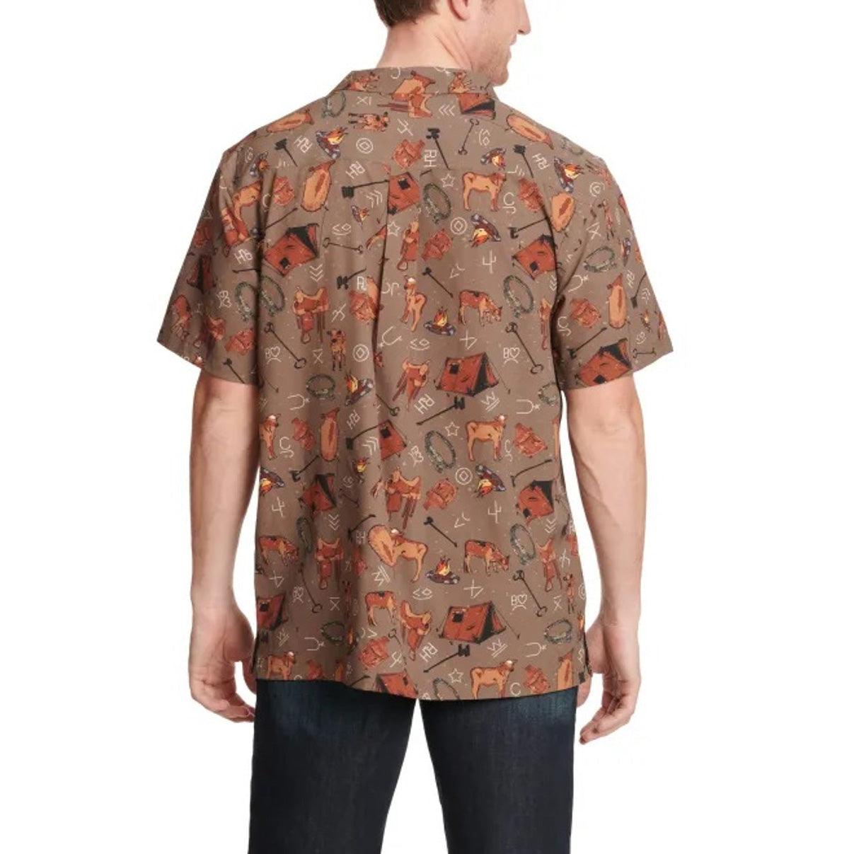 Cinch Men's Chocolate Camp Print Western Short Sleeve Shirt MTW1401045