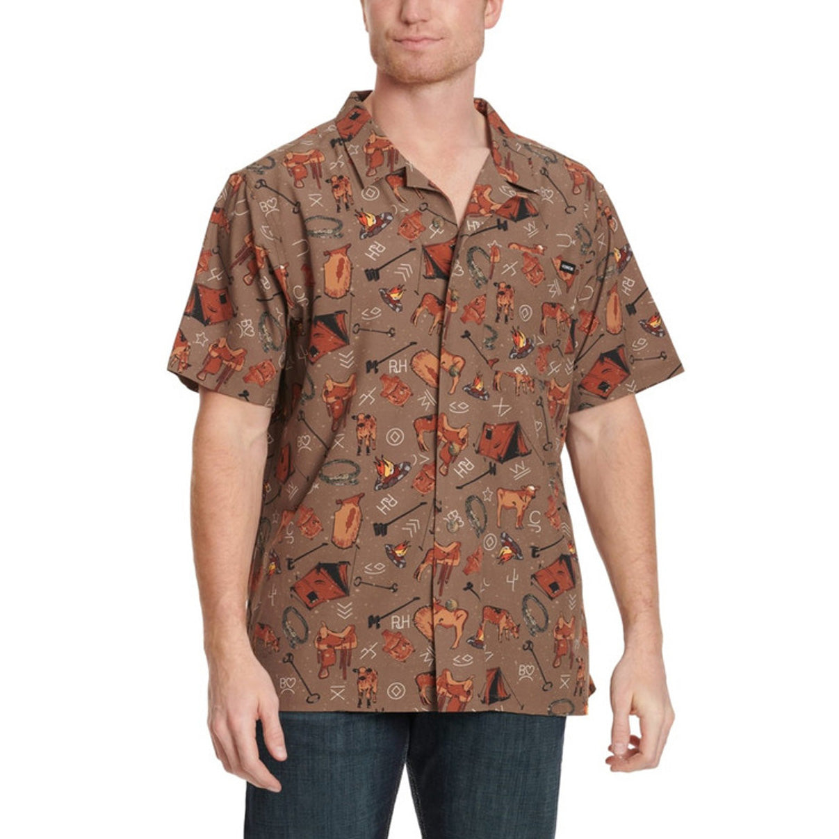 Cinch Men's Chocolate Camp Print Western Short Sleeve Shirt MTW1401045