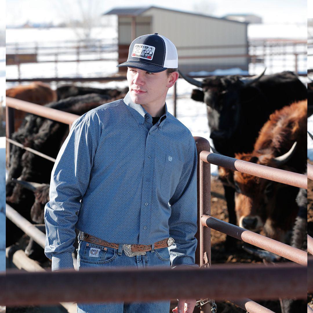 Cinch Men's Dusty Blue Long Sleeve Western Shirt Button Up MTW1105693 Match With Son weis-western-wear