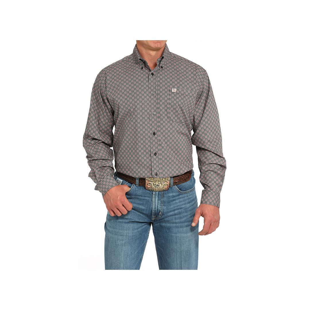 Cinch Men's Geometric Long Sleeve Button Down Shirt Grey