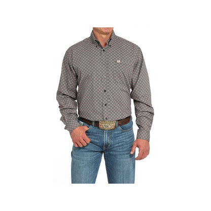 Cinch Men's Geometric Long Sleeve Button Down Shirt Grey