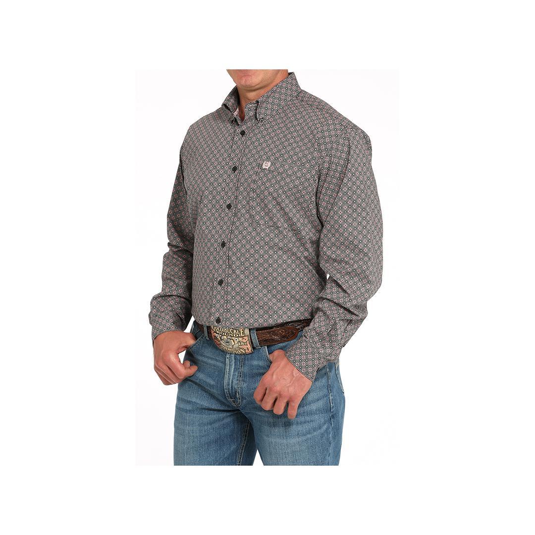 Cinch Men's Geometric Long Sleeve Button Down Shirt Grey