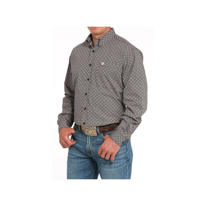 Cinch Men's Geometric Long Sleeve Button Down Shirt Grey