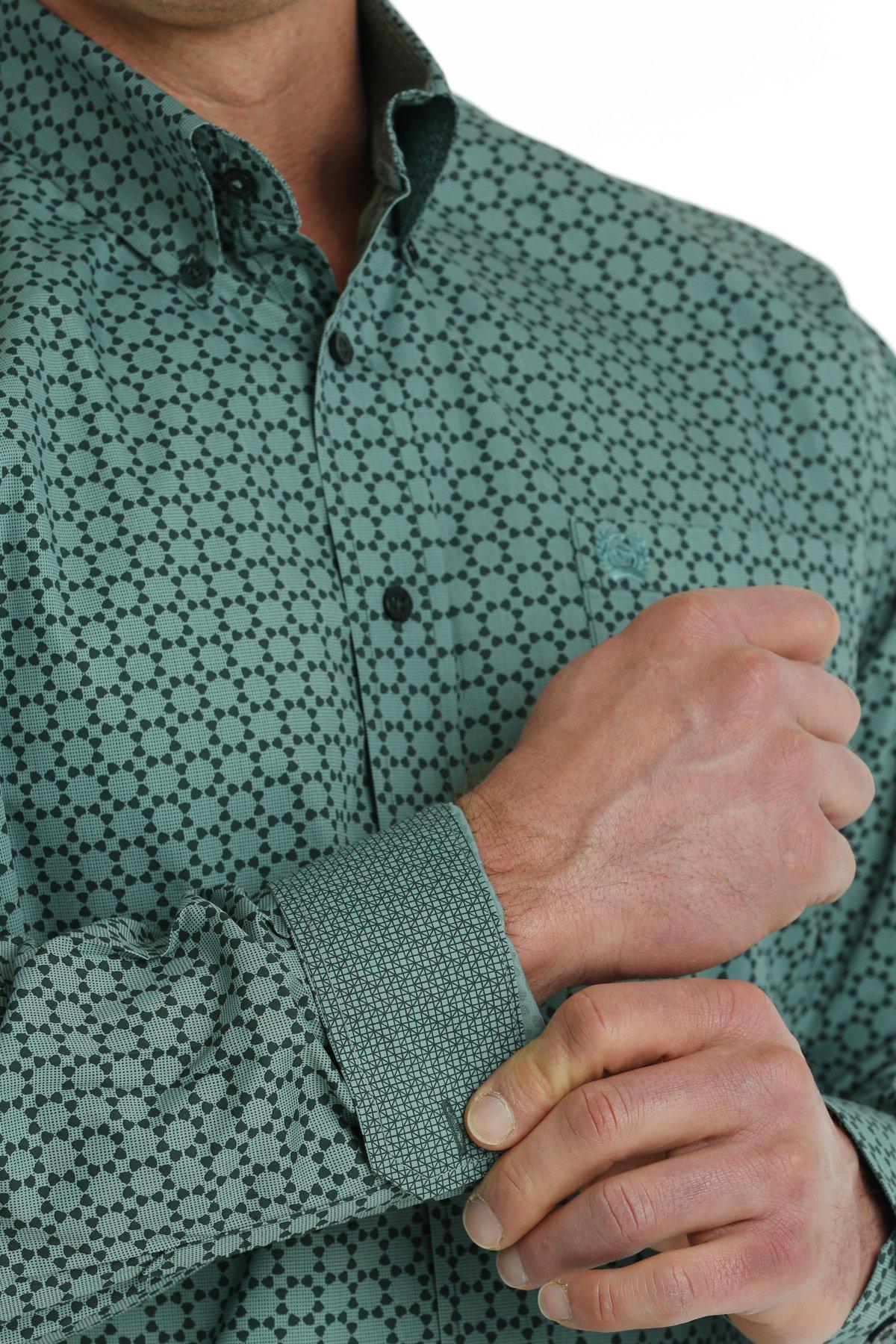 Cinch Men's Geometric Print Button Down Long Sleeve Western Shirt In Green MTW1105707 Clearance