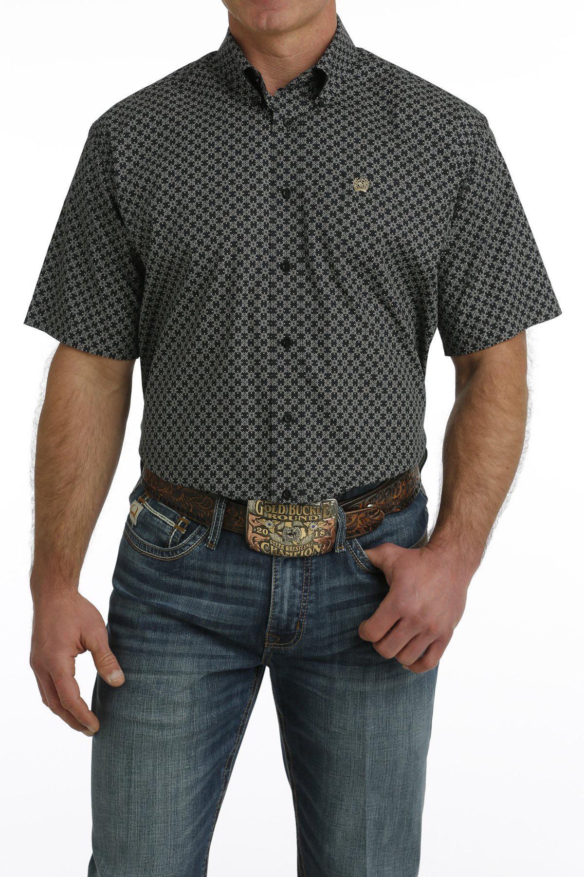 Cinch Men's Geometric Print Button Down Short Sleeve Western Shirt