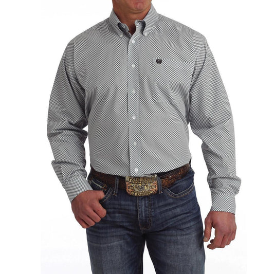 Cinch Men's Geometric Print Long Sleeve Blue and Brown