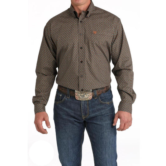 Cinch Men's Geometric Print Western Shirt Brown