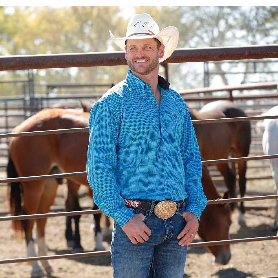 Cinch Men's Long Sleeve Button down Western Shirt Turquoise