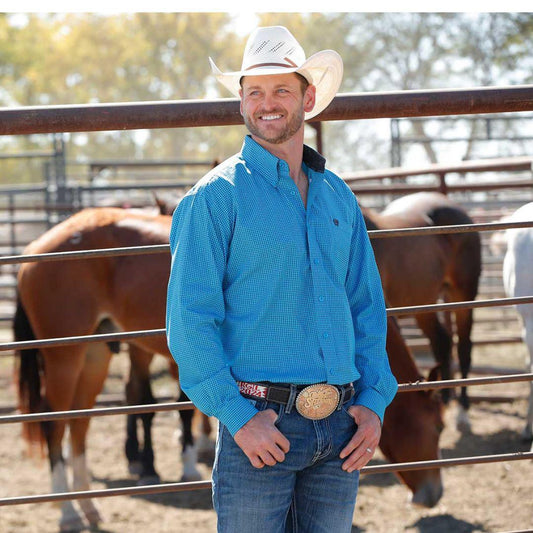 Cinch Men's Long Sleeve Button down Western Shirt - Turquoise Print weis-western-wear