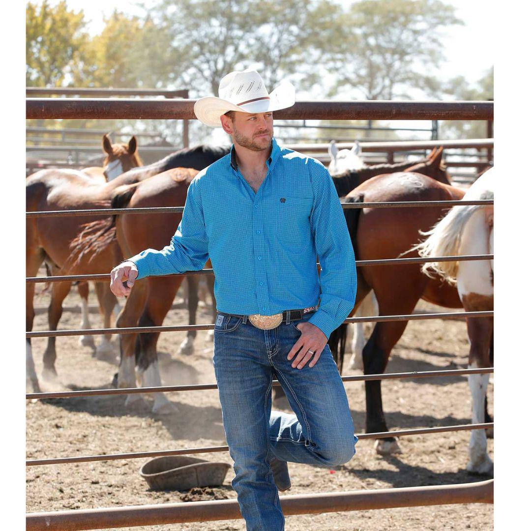 Cinch Men's Long Sleeve Button down Western Shirt - Turquoise Print weis-western-wear