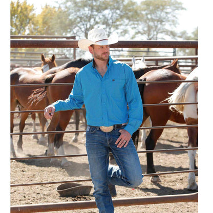 Cinch Men's Long Sleeve Button down Western Shirt - Turquoise Print weis-western-wear