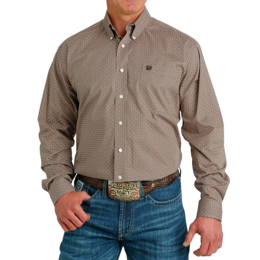 Cinch Men's Long Sleeve Geometric Print Khaki