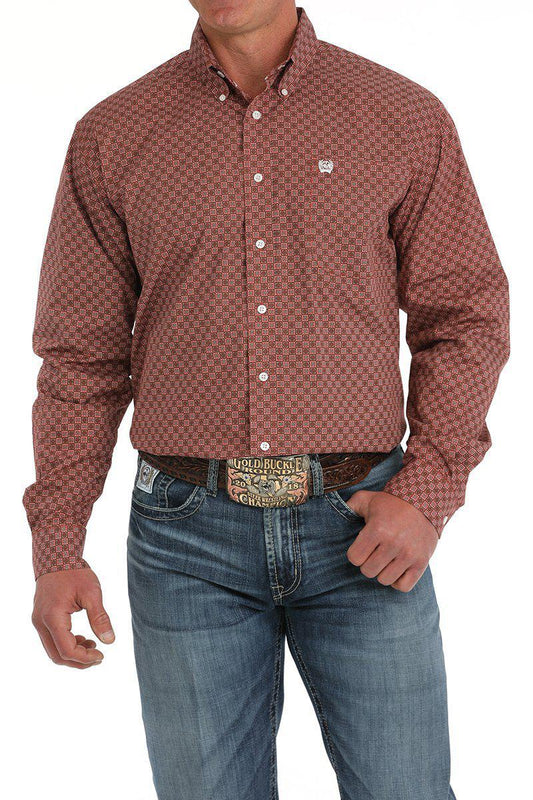 Cinch Men's Medallion Print Button-Down Western Shirt Red