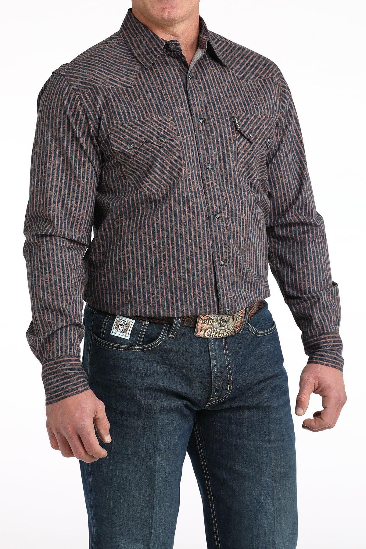 Cinch Men's Modern Fit Navy Paisley Snap Western Shirt MTW1301090 weis-western-wear