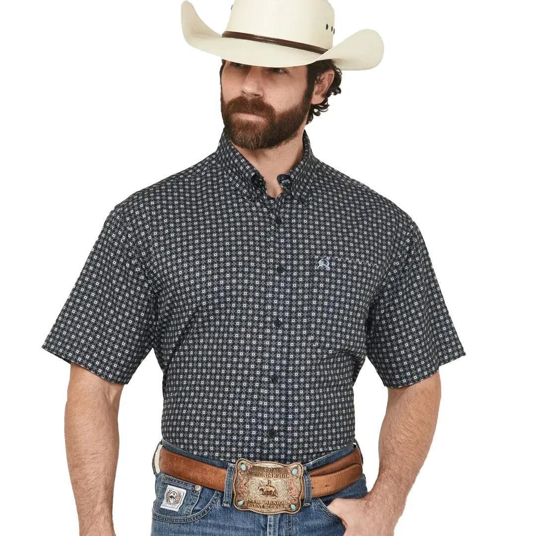 Cinch Men's Navy ArenaFlex Short Sleeve Print Button Down Shirt