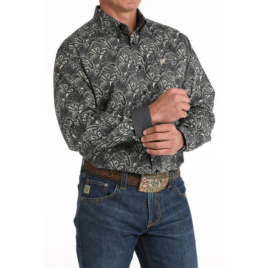Cinch Men's Paisley Print Button Down Long Sleeve Shirt