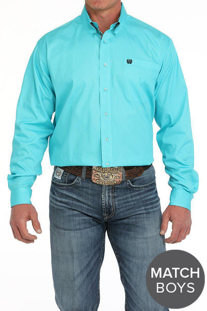 Cinch Men's Solid Button-Down Western Shirt - Turquoise