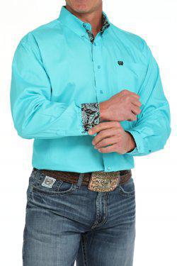 Cinch Men's Solid Button-Down Western Shirt - Turquoise