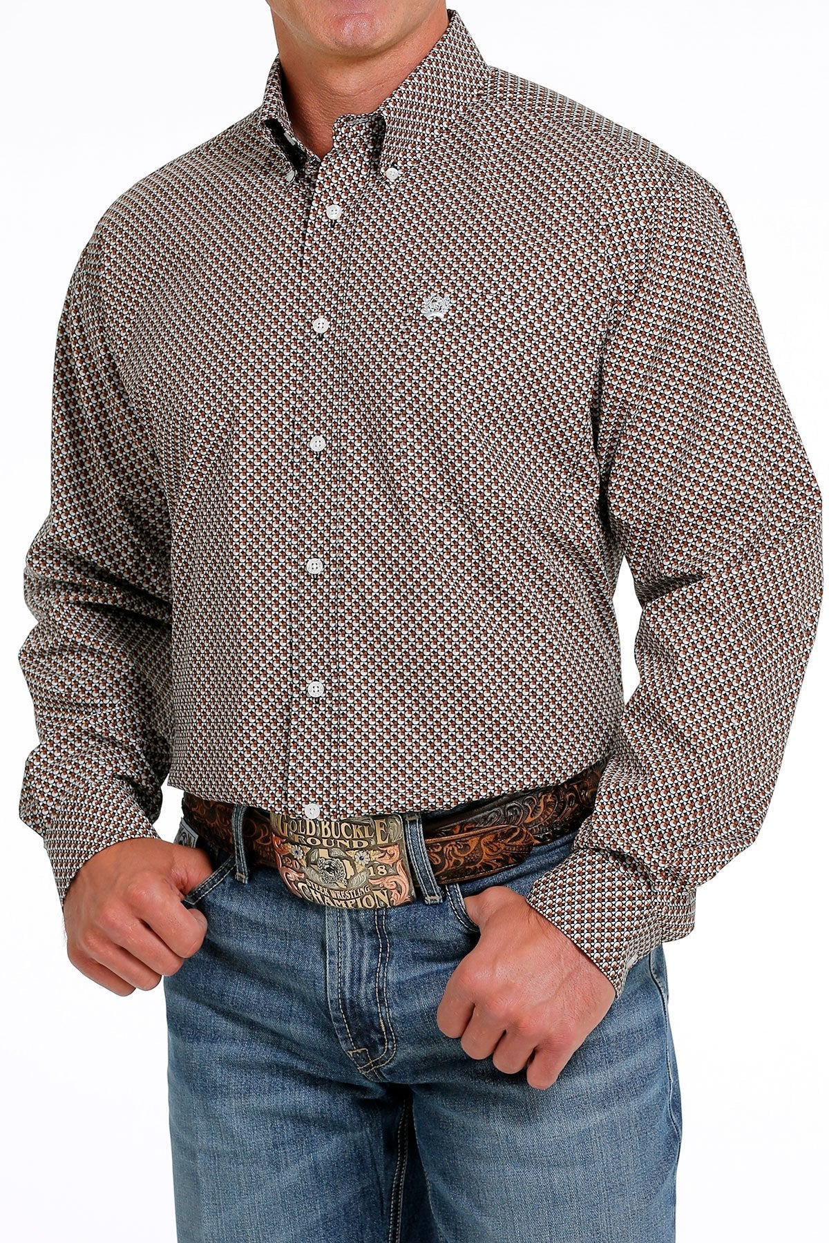 Cinch Men’s Western Shirt Geometric Print Button- Down Black/ Brown/ Khaki/ White MTW1105615- Clearance