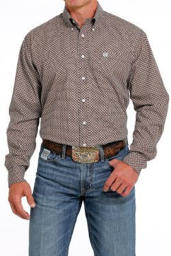 Cinch Men’s Western Shirt Geometric Print Button- Down Black/ Brown/ Khaki/ White MTW1105615- Clearance