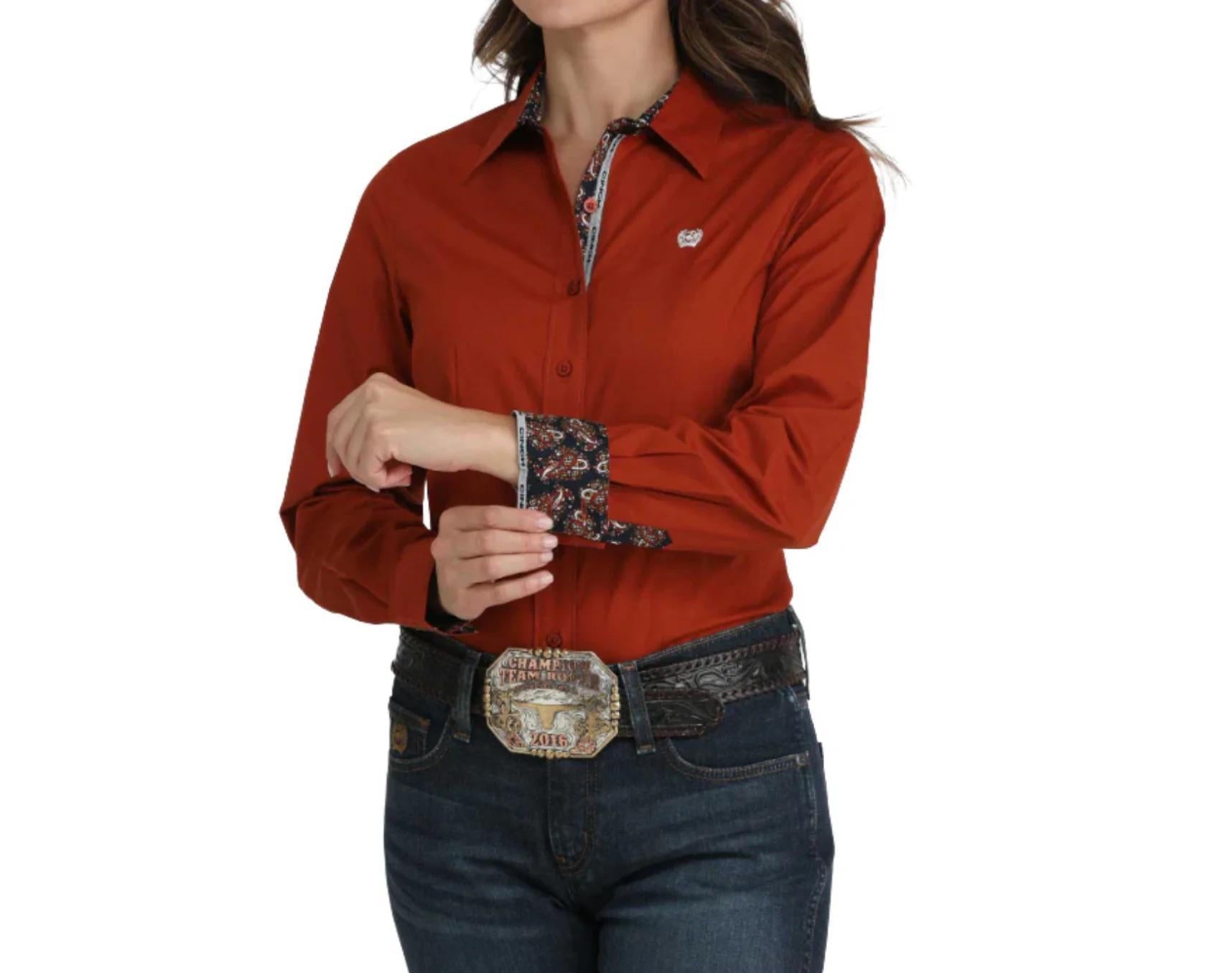 Cinch Women's Long Sleeve Button Up Solid Rust Western Shirt weis-western-wear