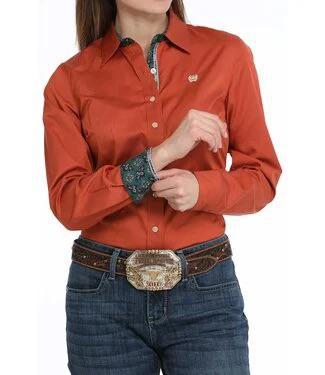 Cinch Women's Long Sleeve Tencel Shirt In Copper
