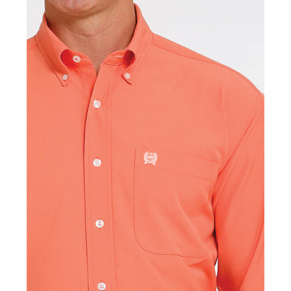 Cinch Men's Shirt Arenaflex Long Sleeve Button Down Coral Clearance