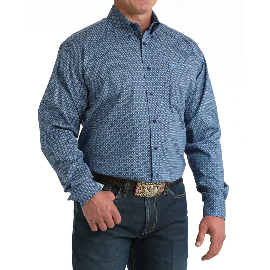 Cinch Men's Royal Blue Geometric Print Long Sleeve Button Down Shirt