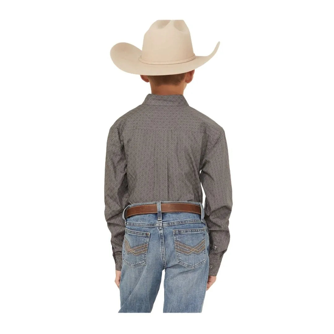 Cinch Boy's Geo Print Long Sleeve Button Down Western Shirt Grey